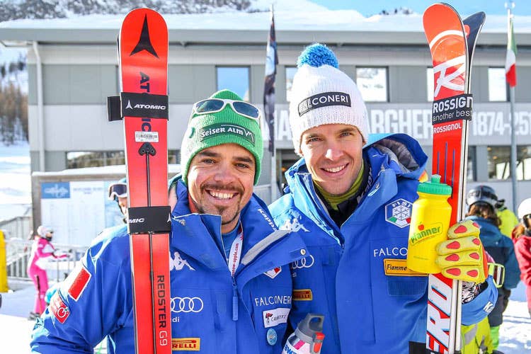 Peter Fill e Cristof Innerhofer (Lindsay Vonn al Passo San Pellegrino Allenamenti con la nazionale italiana)