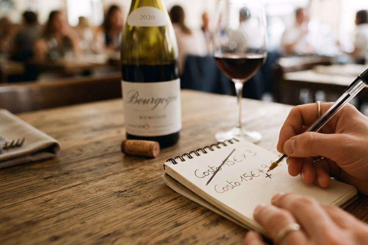In un ristorante di Teano il ricarico sul vino non supera mai i 9 euro