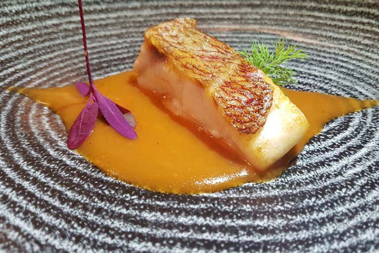 Cernia di fondale in salsa di anice frutti di mare e agrumi canditi