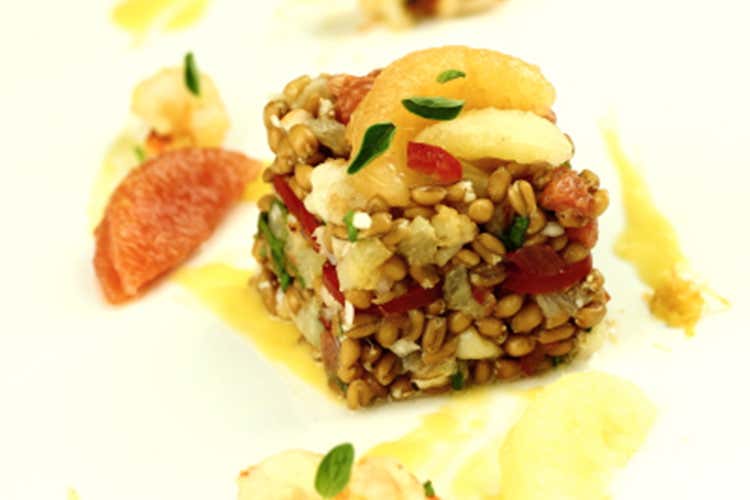 Farro, gambero rosso e citronette di pompelmo Farro, gambero rosso e citronette di pompelmo