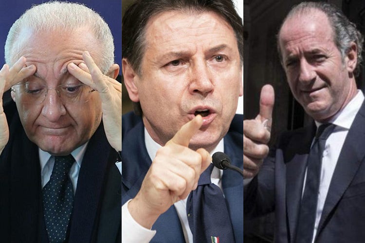 Vincenzo De Luca, Giuseppe Conte e Luca Zaia - Fase 2 questione politica Ma che ci sta a fare la task force?