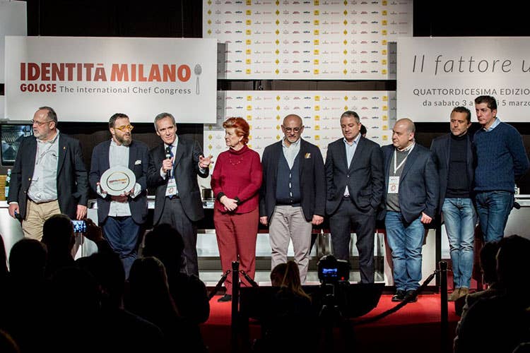 Paolo Marchi, Giancarlo Morelli, Alfredo Pratolongo, Annie Féolde, Claudio Sadler, Marco Reitano, Alessandro Pipero, Giancarlo Perbellini, Nicola dell'Agnolo (A Giancarlo Morelli il premio Birra in cucina 2018)