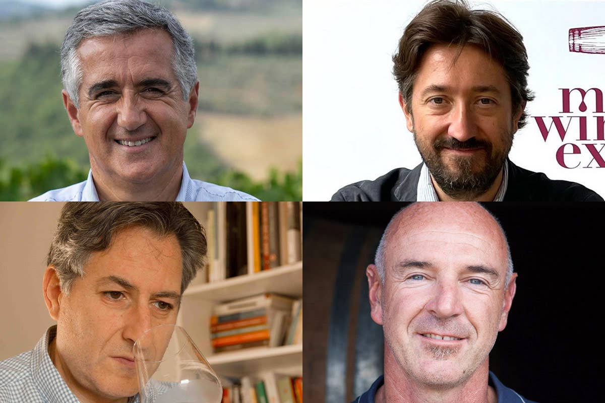 Sopra: Giovanni Manetti, Aldo Fiordelli; sotto: Gianni Fabrizio, Gianni Pignattai La Toscana del vino si evolve nel solco della tradizione. Le nuove frontiere del Sangiovese