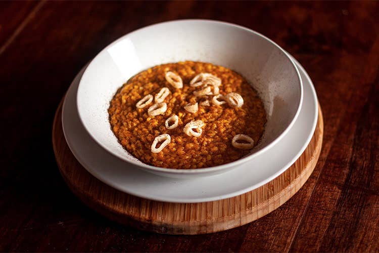 Risotto autunnale alla zucca con caffè e seppie