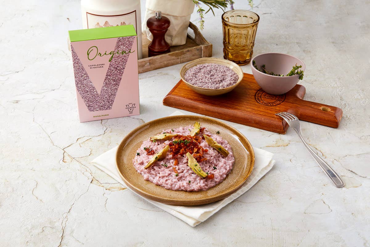 Risotto Riso Rosa Puro con carciofi e bacon Note di colore e sapore con i quattro nuovi risi Origini - Capolavori di natura