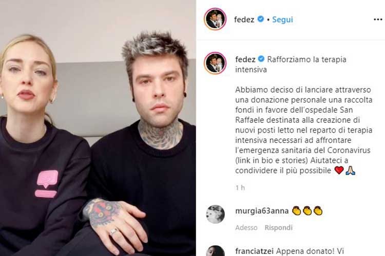 Chiara Ferragni e Fedez lanciano su Instagram la loro iniziativa - Solidarietà ai tempi del coronavirus La raccolta fondi di The Ferragnez
