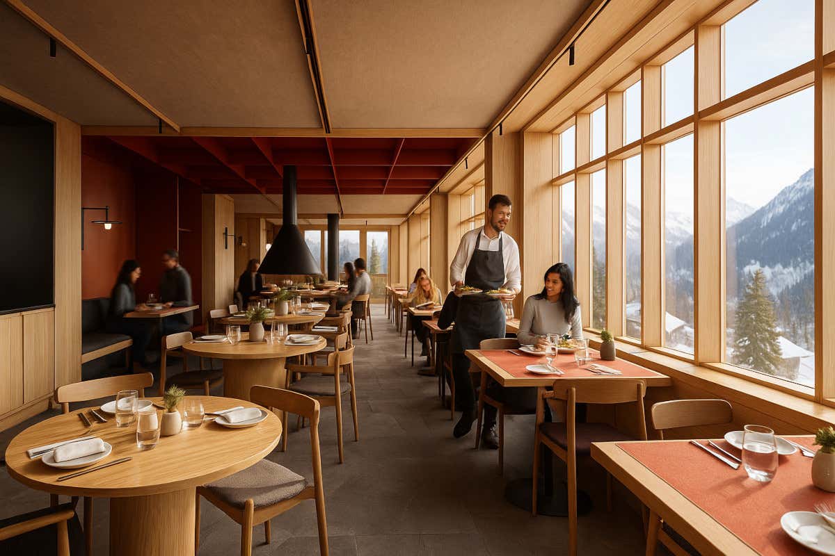 La cabinovia serale che porta al nuovo hotel a 1.600 metri nel Parco delle Orobie