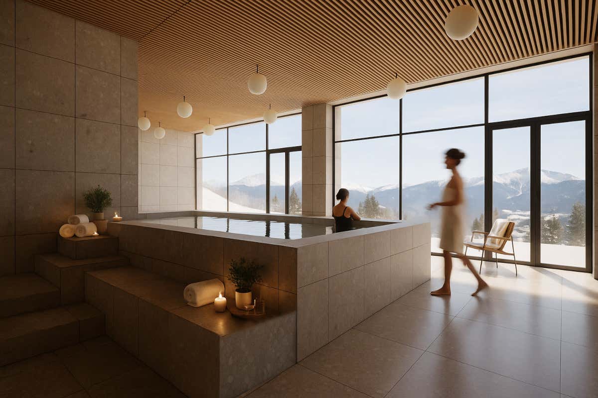 La cabinovia serale che porta al nuovo hotel a 1.600 metri nel Parco delle Orobie