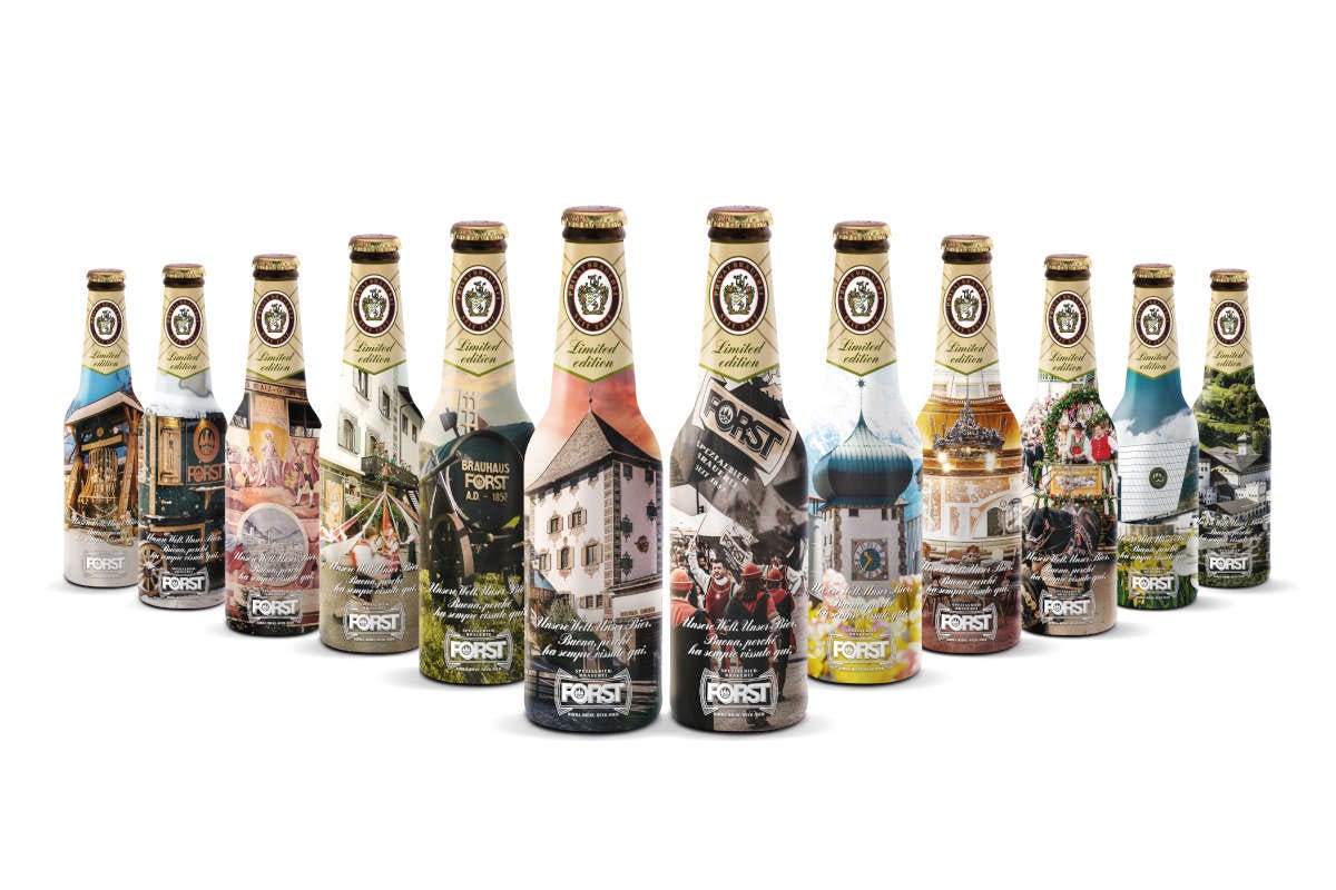 Birra Forst: 12 bottiglie con immagini dell'Alto Adige nel Souvenir Box 2024
