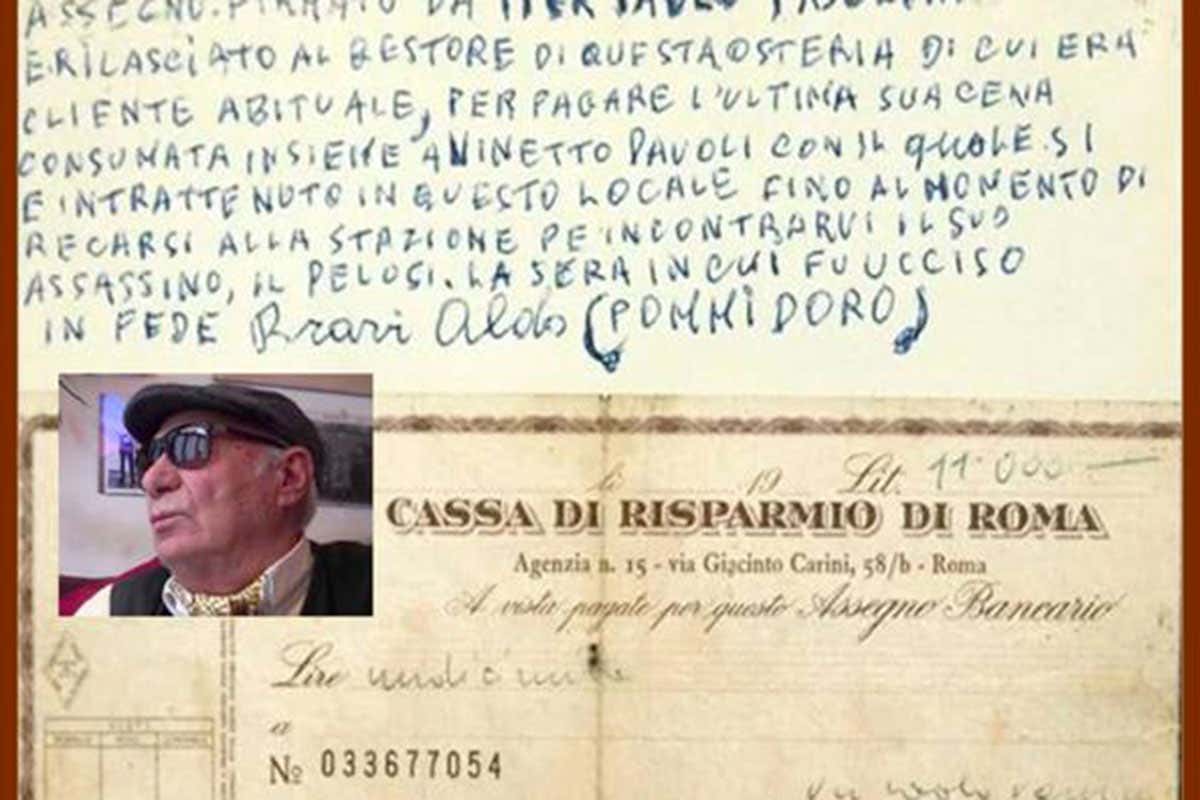 Lo scontrino rilasciato da Pasolini a Bravi Roma, addio ad Aldo Bravi: da lui l'ultima cena di Pasolini