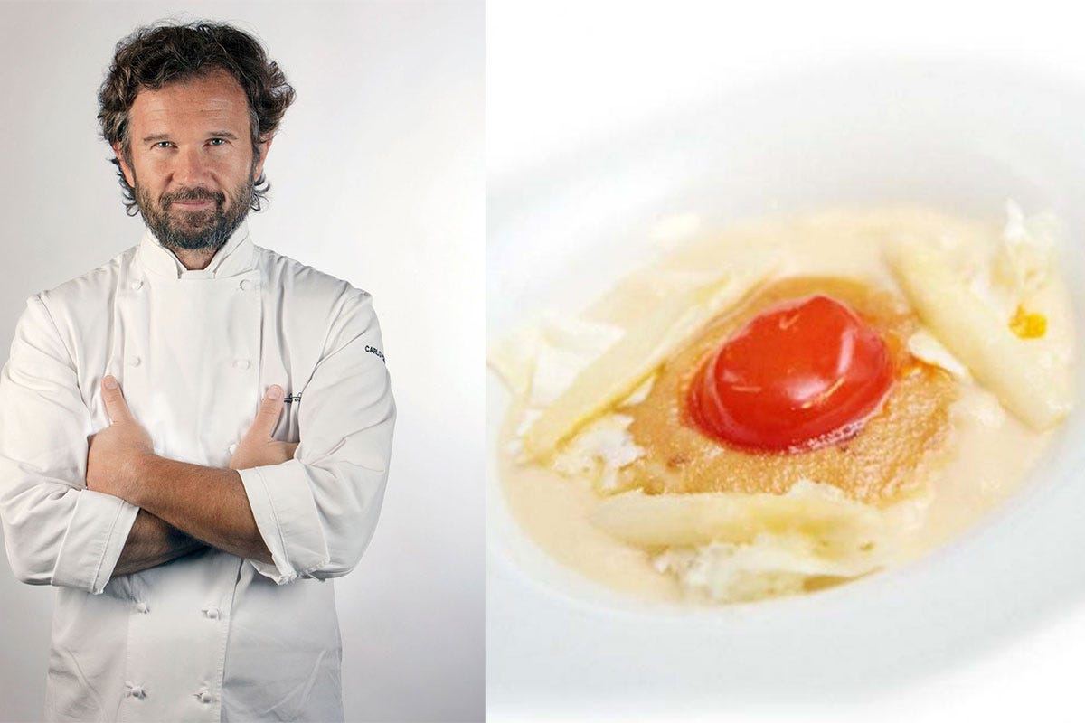Carlo Cracco e il suo uovo marinato Uova, ingrediente nobile e versatile. Batavia fa la Carbonara con quelle d'oca
