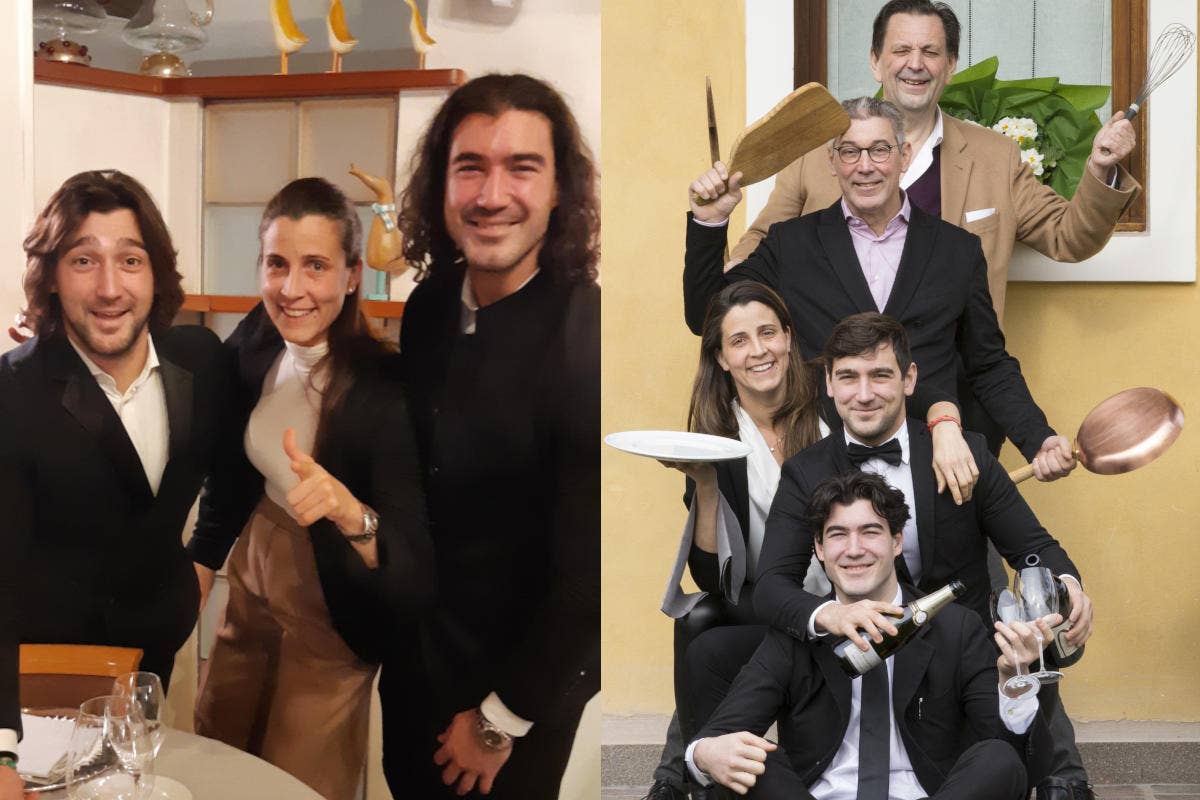 A sinistra Leonardo, Giulia e Stefano Uanetto, a destra una foto di famiglia La storica Trattoria da Nando celebra le radici friulane con i propri menù