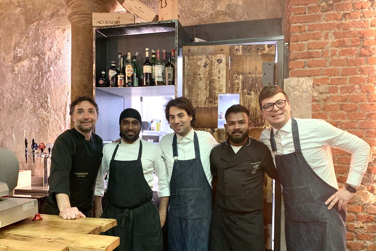 Lorenzo Bajocchi, Gajon, Domenico Bastone, Lahiru, Pietro Leggio Senso dell&rsquo;accoglienza cucina di pensiero conto intelligente: i tre assi dell&rsquo;Osteria Fiaschetto
