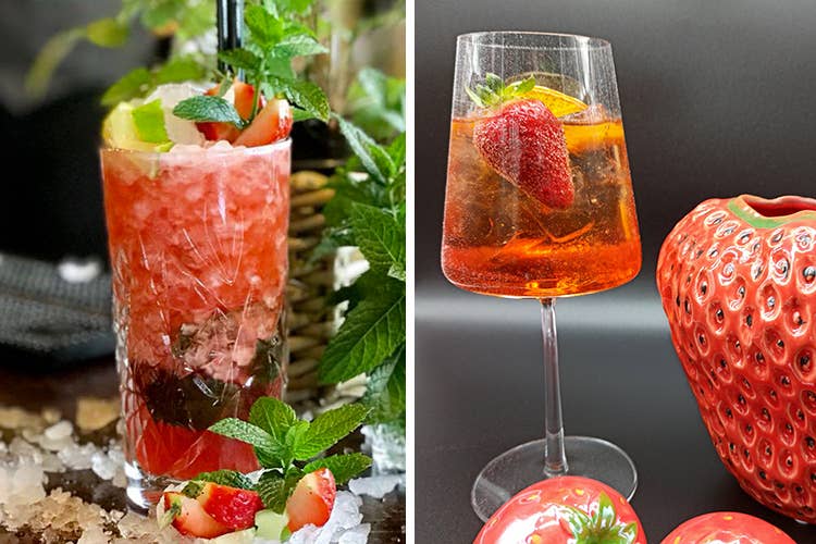 Mojito fragole e vaniglia; Strawberry veneziano - Fragola, la regina dell'estate dà più gusto ai drink fatti in casa