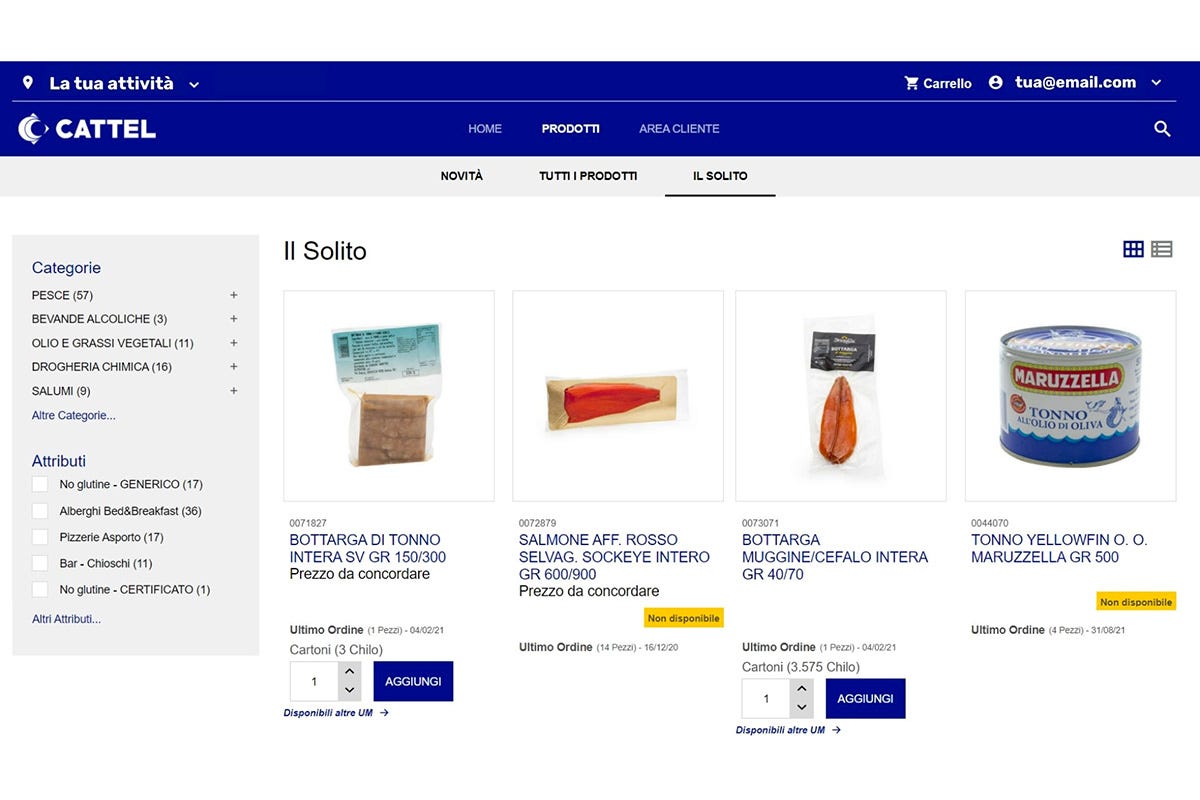 La sezione Il solito elenca i prodotti acquistati di recente Cattel, la nuova App rivoluziona la raccolta ordini