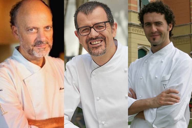 Moreno Cedroni, Antonio Guida e Stefano Baiocco (L'Espresso, Cinque Cappelli a 10 ristoranti, tre le novità)