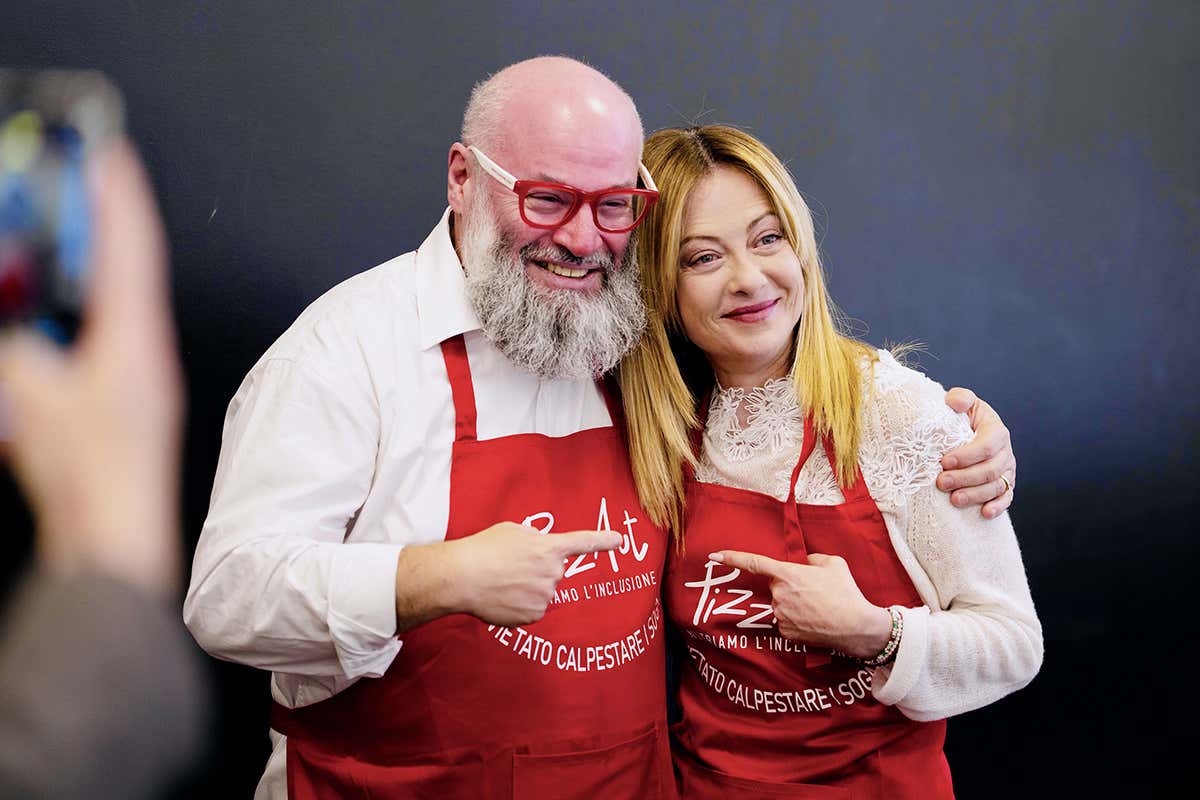 Nino Acampora con Giorgia Meloni Meloni a PizzAut per il Primo Maggio: incontro con i ragazzi autistici a Monza