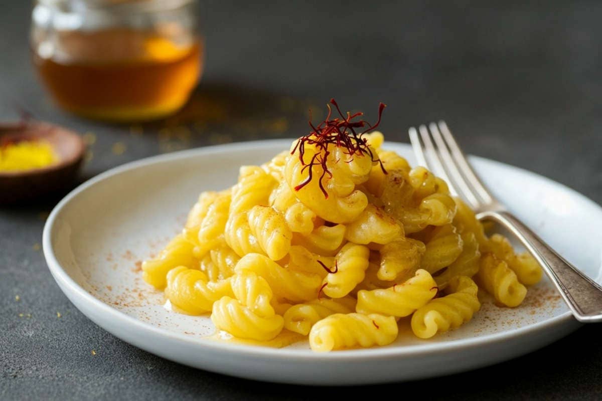 Pasta con salsa al miele e zafferano