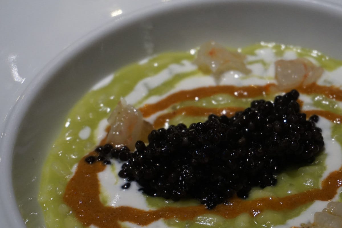 Risotto piselli, burrata, bisque di gamberi  Matrimonio d’eccellenza: Al Carroponte di Bergamo è Calvisius Ambassador