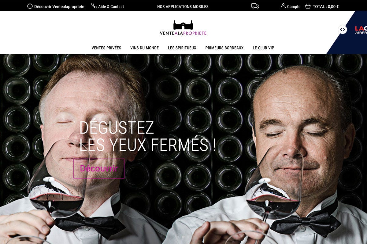 L'homepage di Vap Acquisizione francese per Tannico Con Vap aumenta l'offerta premium