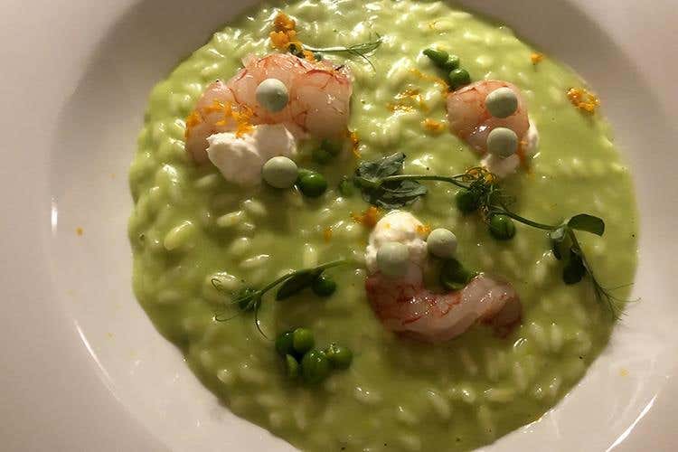 Riso Carnaroli Riserva San Massimo, piselli, gambero di Santa Margherita e arancio - Umberto De Martino